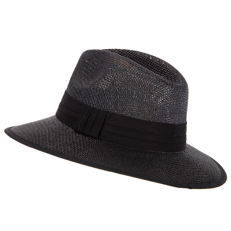Unisex Paper Braid Open Weave Ribbon Accented Large Brim Fedora Hat