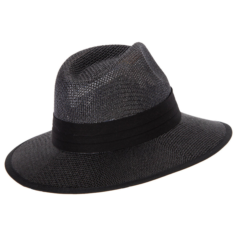 Unisex Paper Braid Open Weave Ribbon Accented Large Brim Fedora Hat