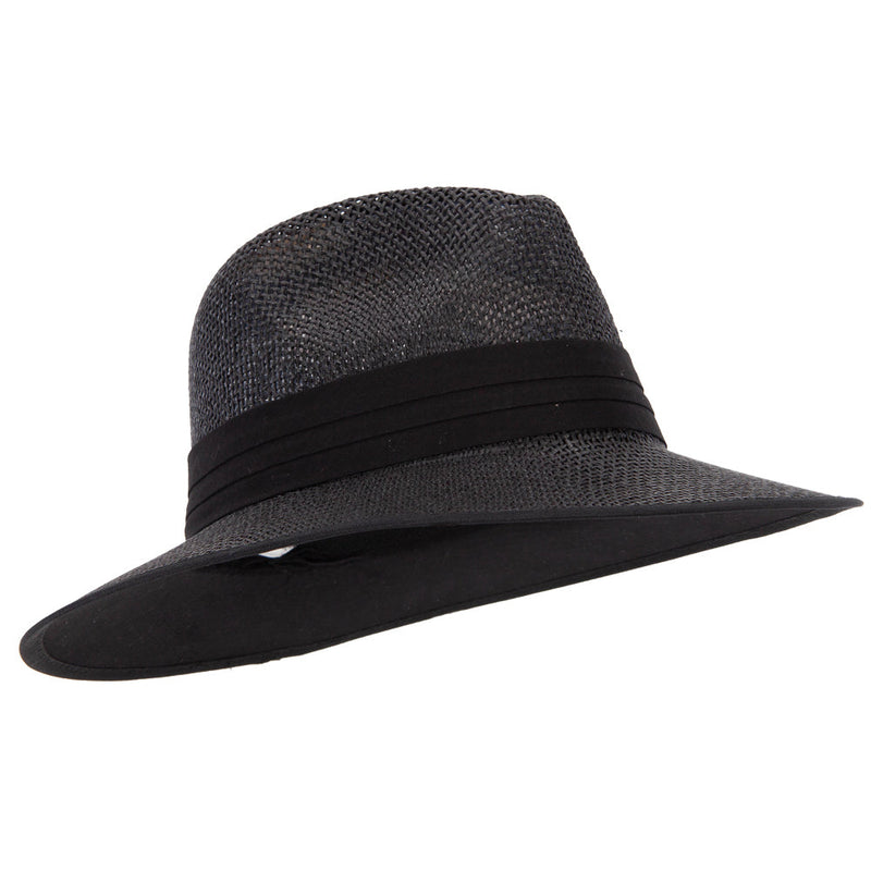 Unisex Paper Braid Open Weave Ribbon Accented Large Brim Fedora Hat