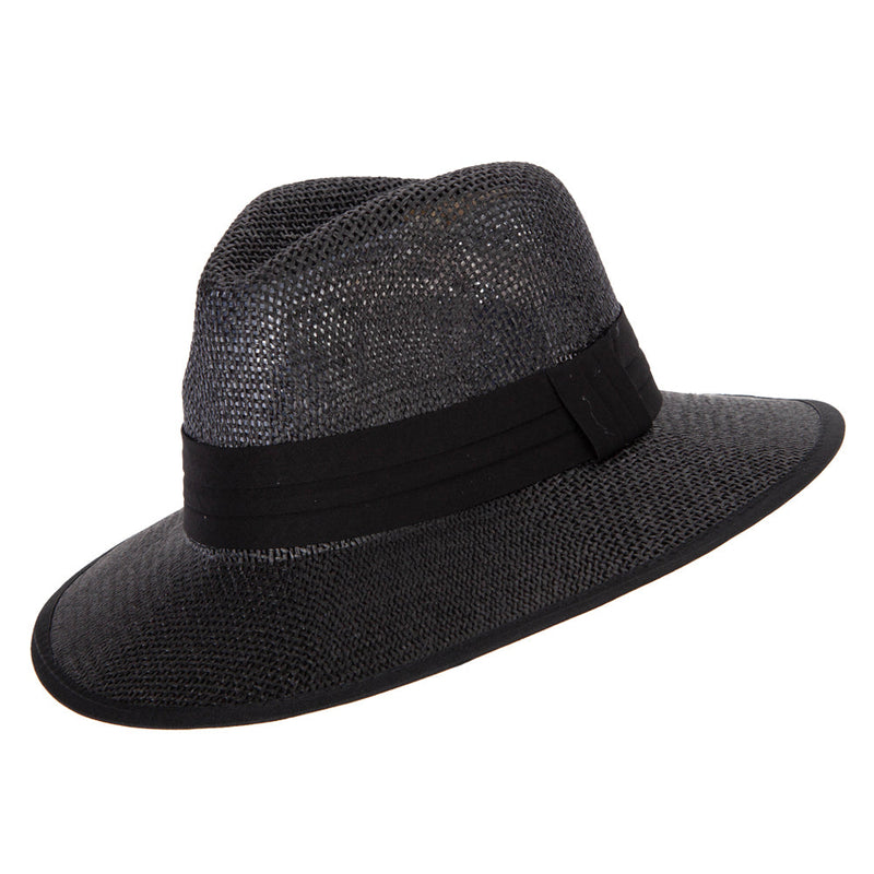 Unisex Paper Braid Open Weave Ribbon Accented Large Brim Fedora Hat