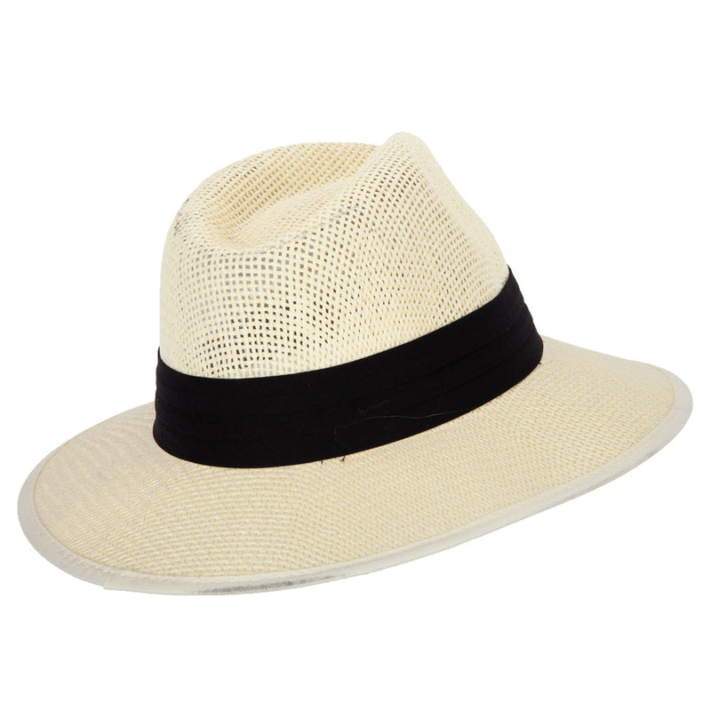 Unisex Paper Braid Open Weave Ribbon Accented Large Brim Fedora Hat