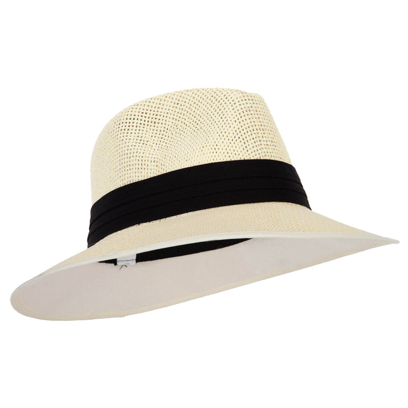 Unisex Paper Braid Open Weave Ribbon Accented Large Brim Fedora Hat