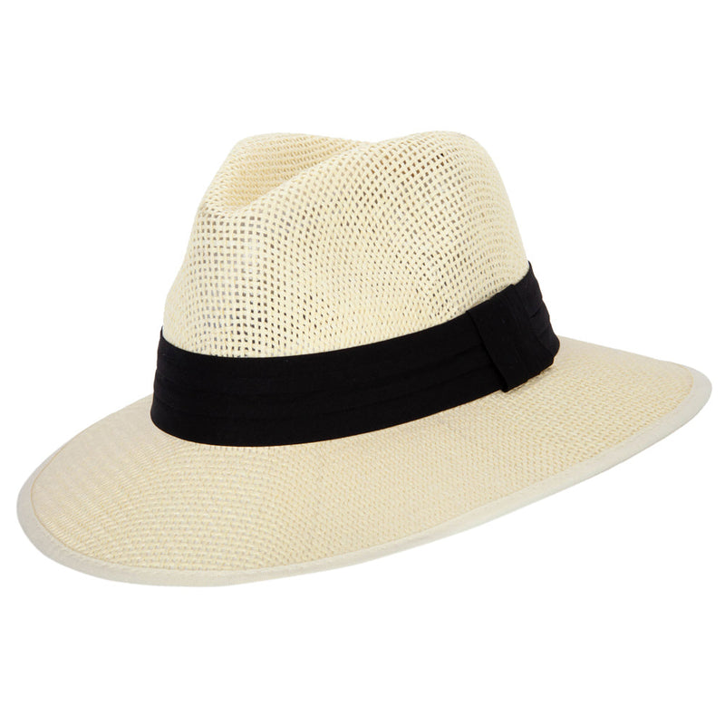 Unisex Paper Braid Open Weave Ribbon Accented Large Brim Fedora Hat
