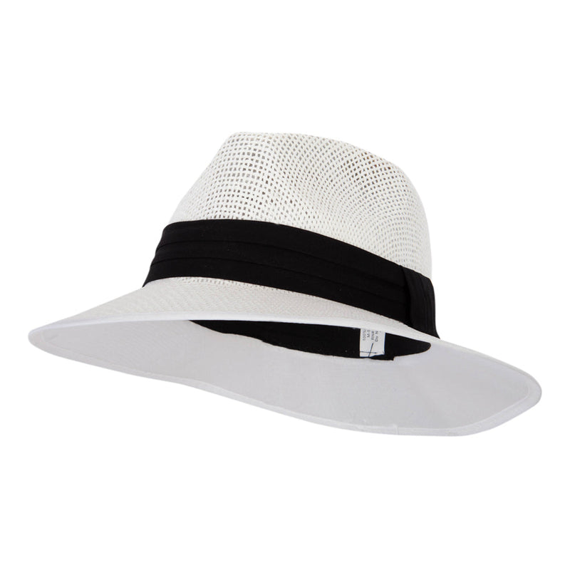 Unisex Paper Braid Open Weave Ribbon Accented Large Brim Fedora Hat