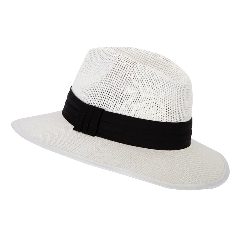 Unisex Paper Braid Open Weave Ribbon Accented Large Brim Fedora Hat