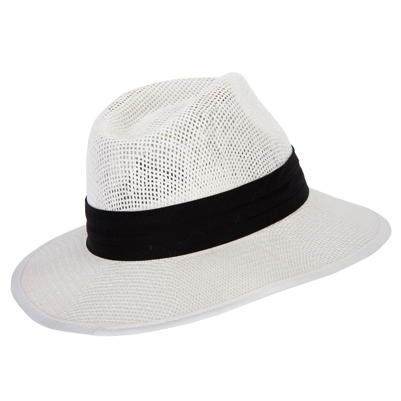 Unisex Paper Braid Open Weave Ribbon Accented Large Brim Fedora Hat