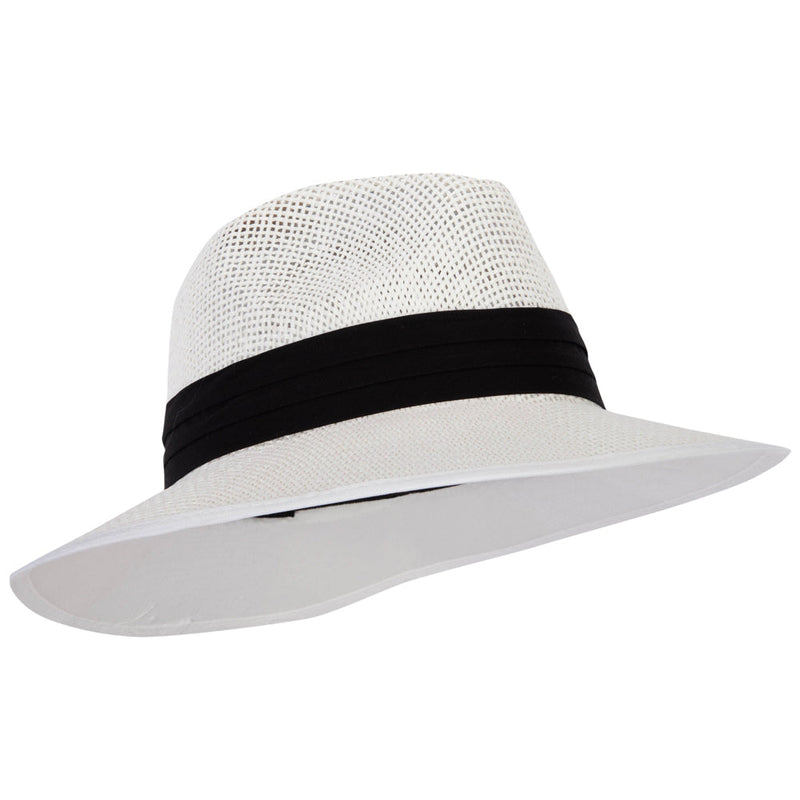 Unisex Paper Braid Open Weave Ribbon Accented Large Brim Fedora Hat