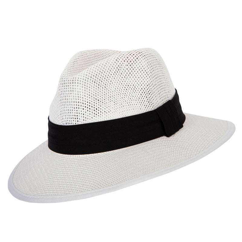 Unisex Paper Braid Open Weave Ribbon Accented Large Brim Fedora Hat