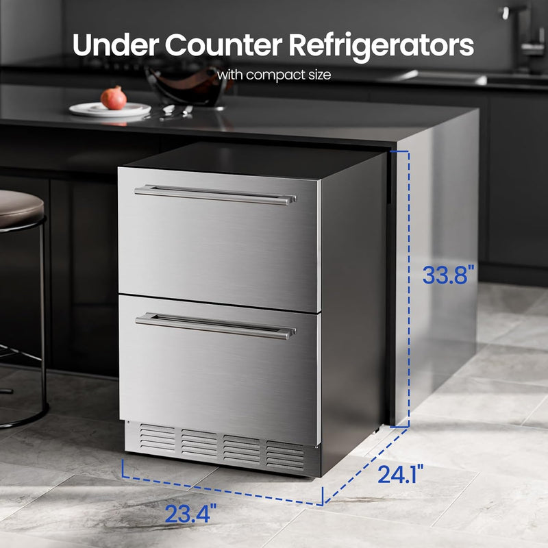 Under Counter Refrigerator, 24 Inch Double Drawer Beverage Fridge F58145
