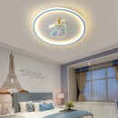 GobekUsa Cartoon Kids Ceiling Lights Remote Control Chandelier 56W Blue Pink 220V