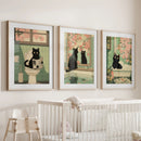 Funny Bathroom Poster. Japan Cat Pooping Wall Art Set of 3 by Wall Art Set