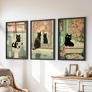 Funny Bathroom Poster. Japan Cat Pooping Wall Art Set of 3 by Wall Art Set