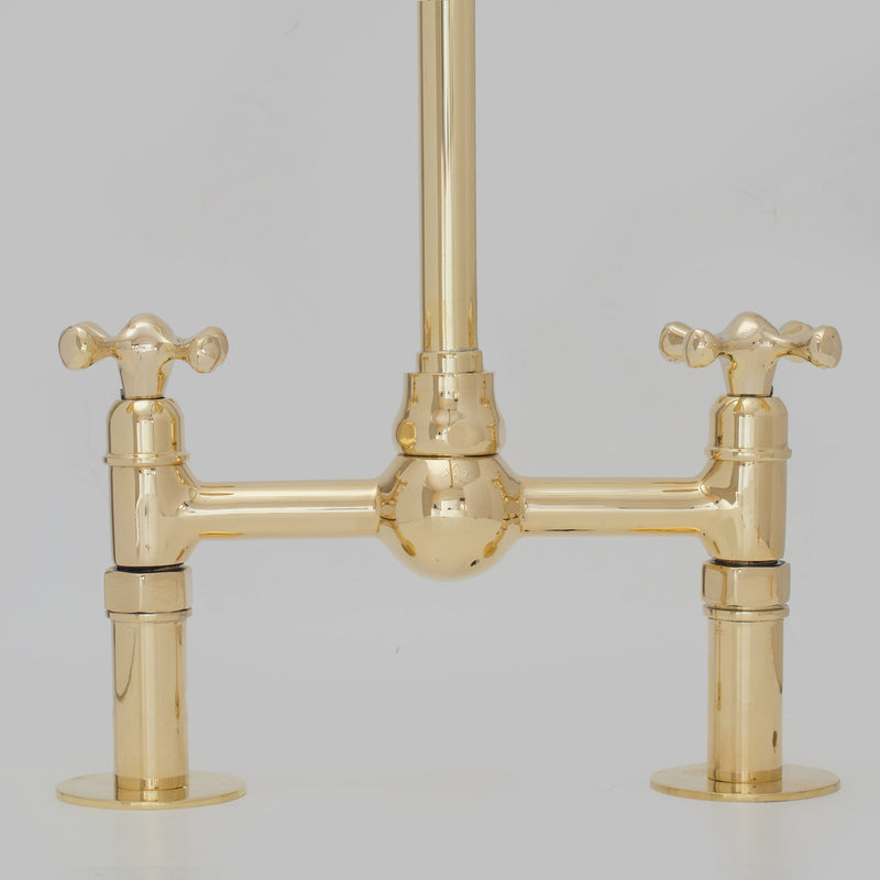 Unlacquered Brass Bridge Faucet, Kitchen Sink Faucet, Simple Cross Handles