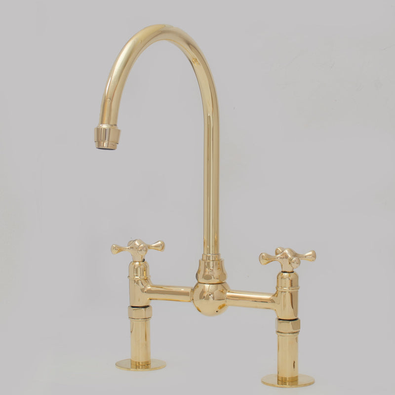 Unlacquered Brass Bridge Faucet, Kitchen Sink Faucet, Simple Cross Handles