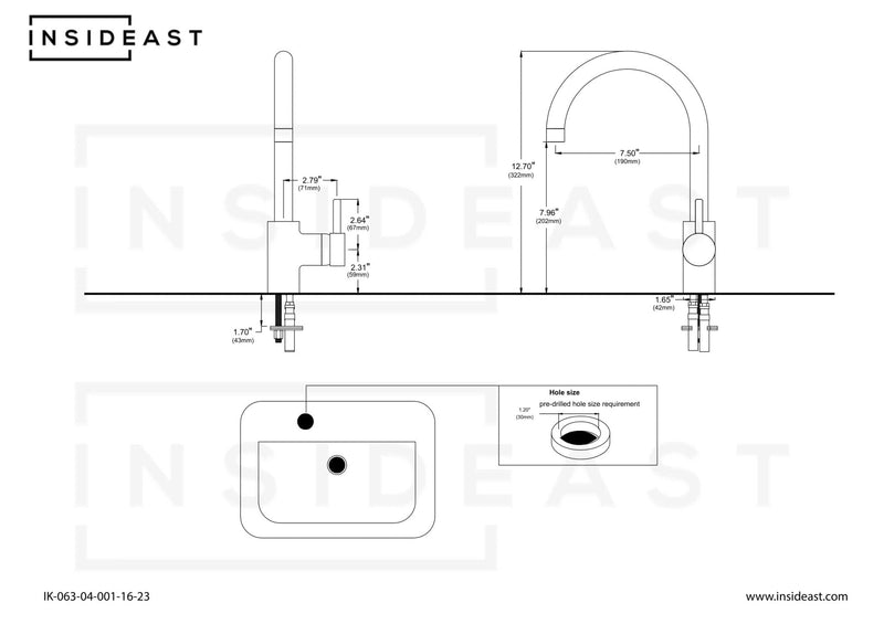 Unlacquered Brass Prep Sink Faucet, Single Hole Gold Faucet, Single Handle Faucet