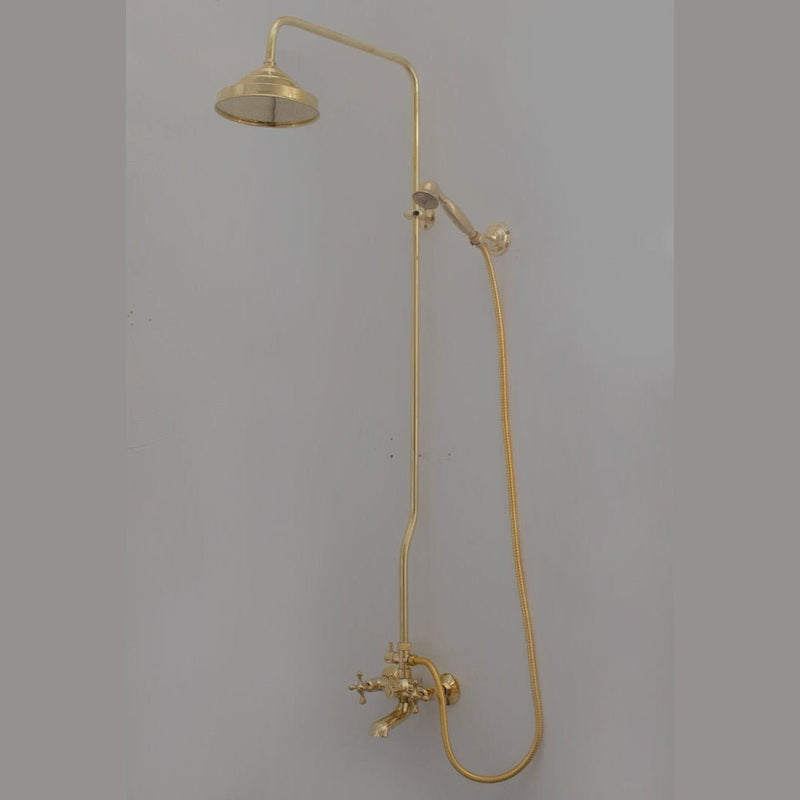 Unlacquered Brass Shower System - Tub Filler Exposed Pipe Rain Shower and Handheld