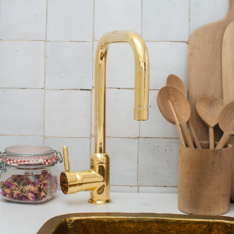 Unlacquered Brass Single Hole Kitchen Mixer Tap, Brass Single Handle Island Faucet