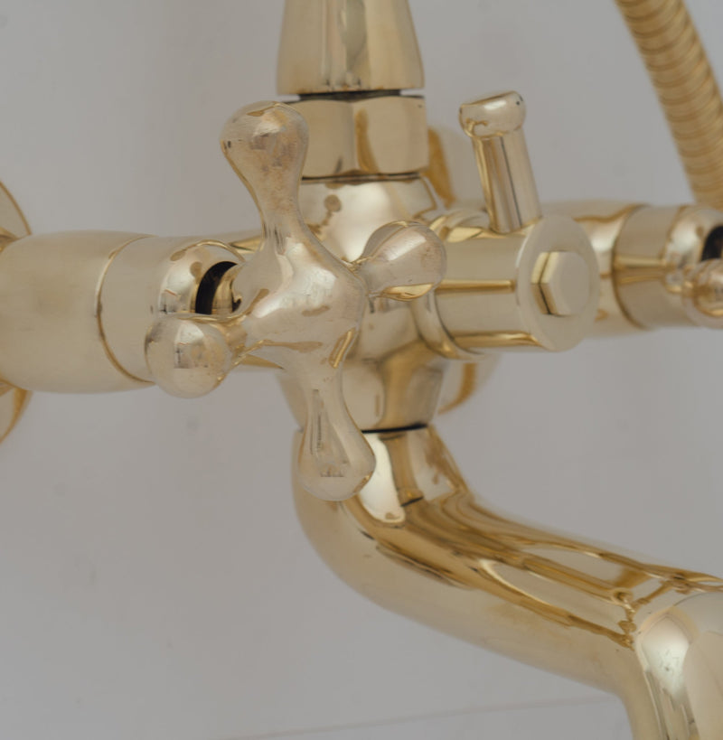 Unlacquered Solid Brass Telephone Tub Filler with Handheld