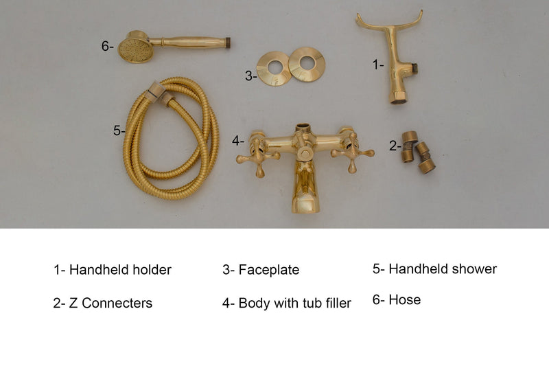 Unlacquered Solid Brass Telephone Tub Filler with Handheld