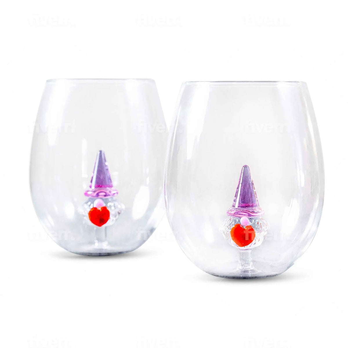 3D Gnome Heart Stemless Wine Glasses