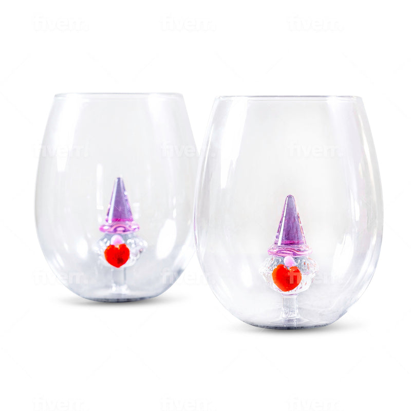 3D Gnome Heart Stemless Wine Glasses