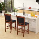 Upholstered Counter Stool Set of 2 with Solid Rubber Wood Frame-Brown by LJGDeals