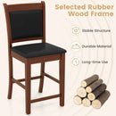 Upholstered Counter Stool Set of 2 with Solid Rubber Wood Frame-Brown by LJGDeals