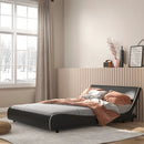 Upholstered Platform Bed Frame Low Profile Faux Leather with Curved Headboard by LJGDeals