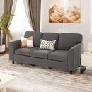 Upholstered Teddy Velvet 3-Seat Sofa with Comfy Back Pillows-Gray