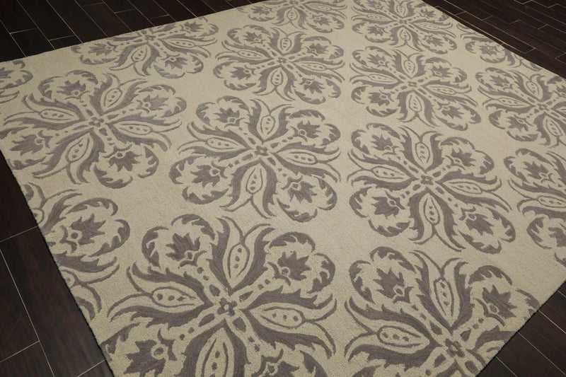 8' x 10' Handmade Wool Loop & Cut Pile Transitional Oriental Area rug Beige