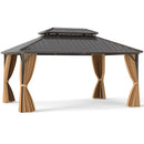 16 x 12 Feet Hardtop Gazebo Aluminum Frame Permanent Pavilion with Curtains and Netting-Coffee by LJGDeals