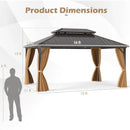 16 x 12 Feet Hardtop Gazebo Aluminum Frame Permanent Pavilion with Curtains and Netting-Coffee by LJGDeals