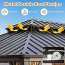 16 x 12 Feet Hardtop Gazebo Aluminum Frame Permanent Pavilion with Curtains and Netting-Coffee by LJGDeals