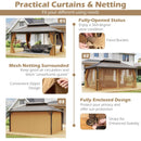 16 x 12 Feet Hardtop Gazebo Aluminum Frame Permanent Pavilion with Curtains and Netting-Coffee by LJGDeals