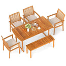 6 Pieces Outdoor Acacia Wood Dining Set with Umbrella Hole by LJGDeals