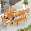 6 Pieces Outdoor Acacia Wood Dining Set with Umbrella Hole by LJGDeals
