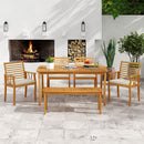 Acacia Wood Outdoor Table and Bench Chairs Set with 1.97 Inch Umbrella Hole by DirectDeals