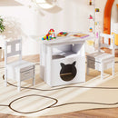Kids Table and Chairs Set 3 Pieces Wooden Children Furniture with Cat House-White by LJGDeals