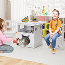 Kids Table and Chairs Set 3 Pieces Wooden Children Furniture with Cat House-White by LJGDeals
