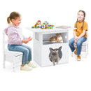 Kids Table and Chairs Set 3 Pieces Wooden Children Furniture with Cat House-White by LJGDeals