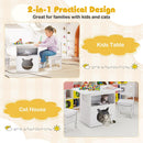 Kids Table and Chairs Set 3 Pieces Wooden Children Furniture with Cat House-White by LJGDeals