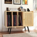 Record Player Stand with Charging Station and Rattan Cabinet for Living Room-Natural by LJGDeals