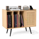 Record Player Stand with Charging Station and Rattan Cabinet for Living Room-Natural by LJGDeals