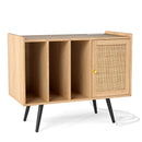 Record Player Stand with Charging Station and Rattan Cabinet for Living Room-Natural by LJGDeals