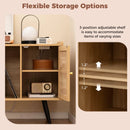 Record Player Stand with Charging Station and Rattan Cabinet for Living Room-Natural by LJGDeals