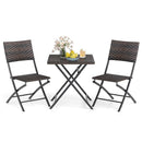 3 Piece Rattan Bistro Set Outdoor Folding Dining Table and Chairs with Wicker Seat by LJGDeals