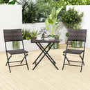 3 Piece Rattan Bistro Set Outdoor Folding Dining Table and Chairs with Wicker Seat by LJGDeals