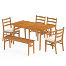 6 Pieces Patio Acacia Wood Dining Set with Bench Rectangular Table and Chairs by LJGDeals