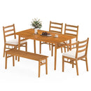 6 Pieces Patio Acacia Wood Dining Set with Bench Rectangular Table and Chairs by LJGDeals