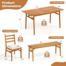 6 Pieces Patio Acacia Wood Dining Set with Bench Rectangular Table and Chairs by LJGDeals